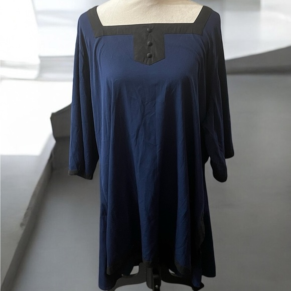 eShakti Blue Midi Tunic Dress with 3/4 Sleeves - Picture 1 of 6